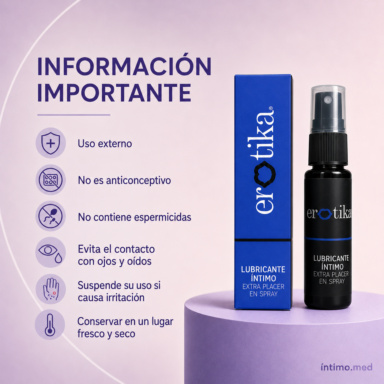 Retardante Íntimo Extra Placer Erotika 30 ml | Spray Base Agua
