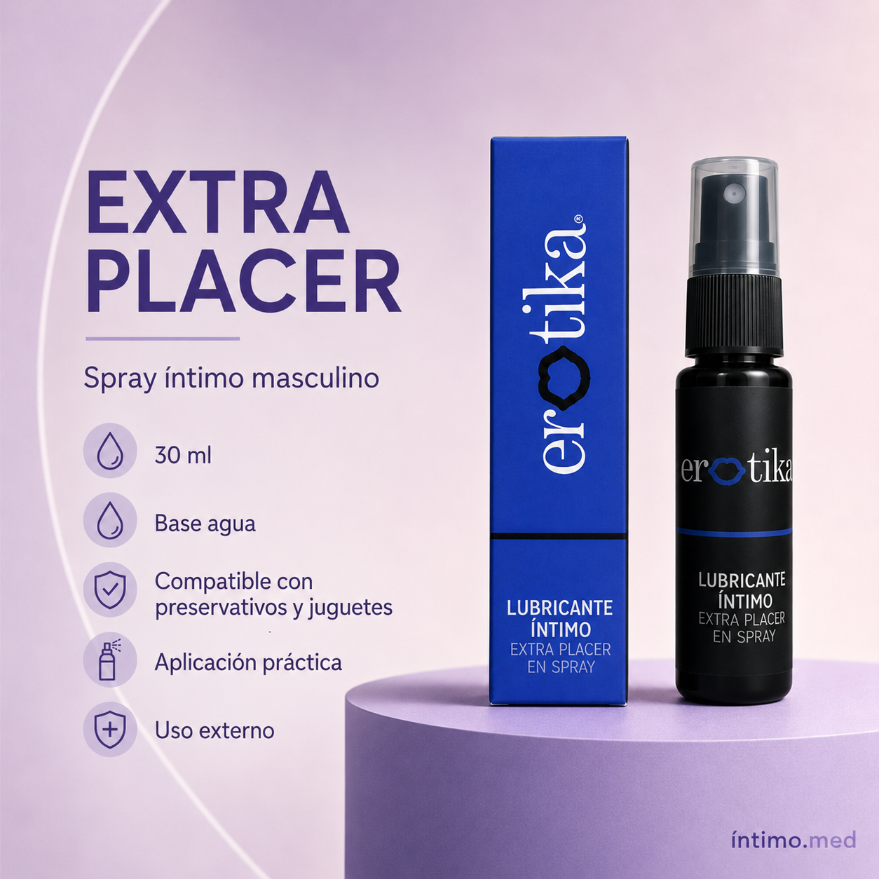 Retardante Íntimo Extra Placer Erotika 30 ml | Spray Base Agua