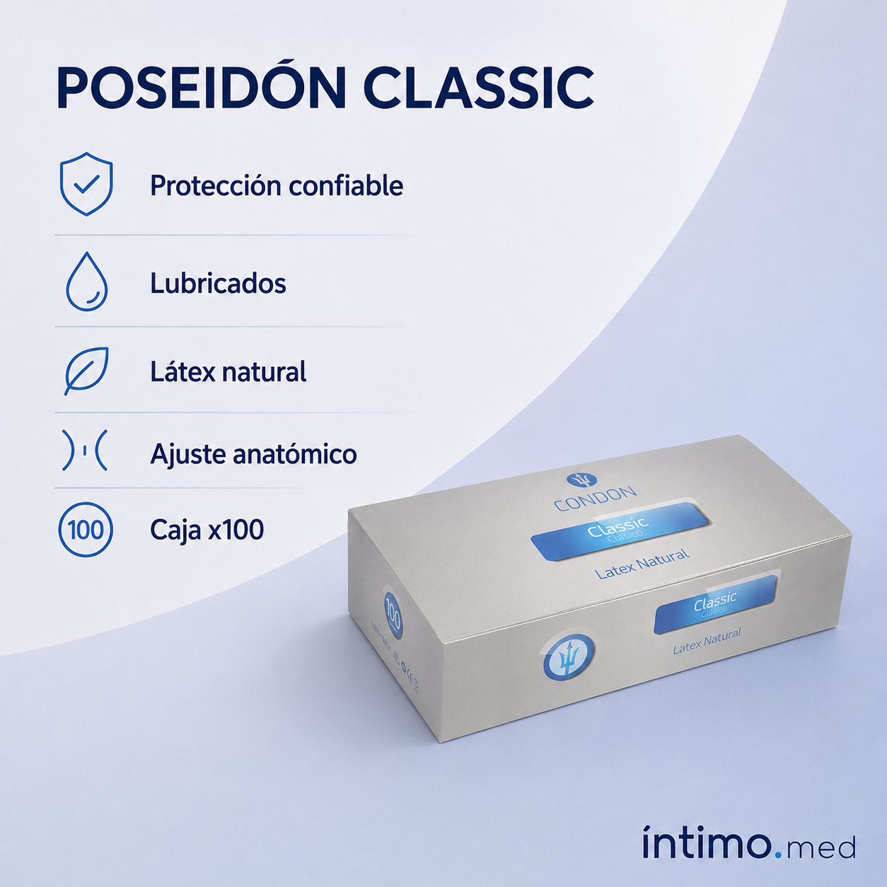 Condones Poseidón Classic Lubricados Caja x100 | Látex Natural